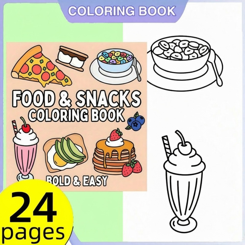 Food And Snacks Coloring Pages - Voedsel en snacks Kleurboek Bold Easy