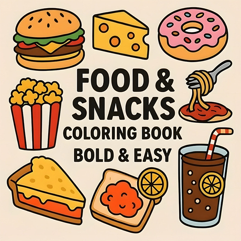 Food Snacks Coloring Book - Dikke kleurboek met voedsel- en snackthema,